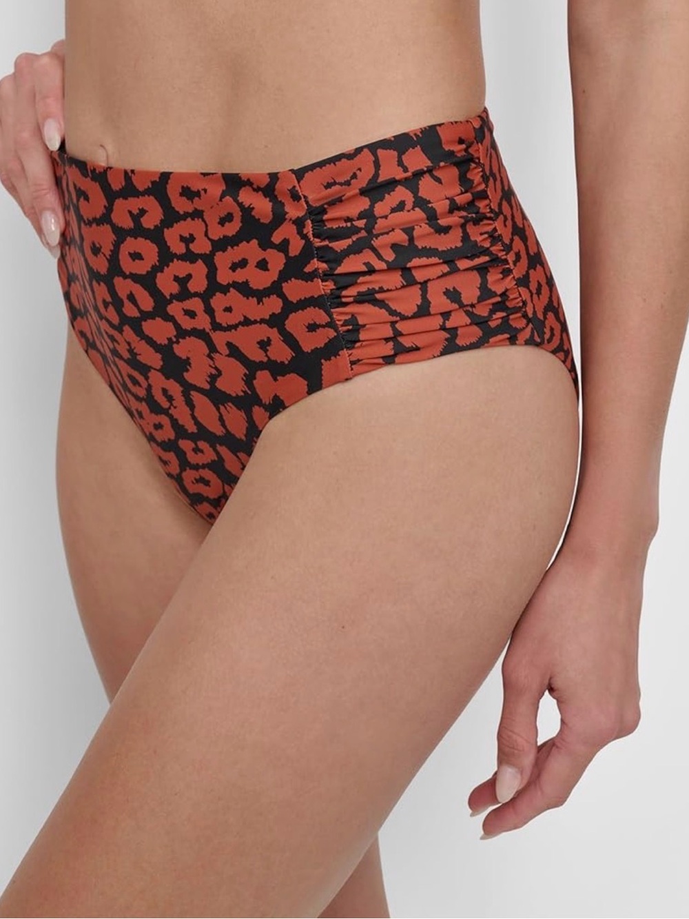 DKNY Women’s High-Waist Side-Shirred  Bikini Bottoms Bold Cheetah Size L - Picture 2 of 3